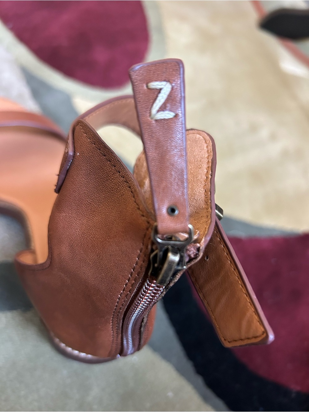 Zodiac Brown Leather Ankle-Strap Block Heel Sandals - Picture 6 of 7